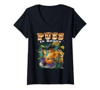 Femme Shrek Puss in Boots 90s Collage Retro T-Shirt avec Col en V