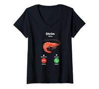 Femme Shrim Calling Funny Shrimp Appel téléphonique Meme T-Shirt avec Col en V