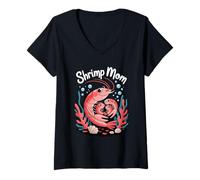 Femme Shrimp Mom Cute Ocean Family Sea Life T-Shirt avec Col en V