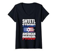 Femme Shtetl Drapeau américain avec Motif étoile fière T-Shirt avec Col en V