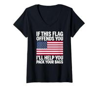 Femme Si ce Drapeau américain Vous Offense, Je Vous aiderai à Faire Vos valises T-Shirt avec Col en V