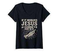 Femme Si Cela implique Jésus et Cornets Count Me in T-Shirt avec Col en V