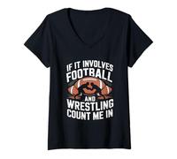 Femme Si Cela Implique Le Football Et La Lutte, Comptez sur Moi T-Shirt avec Col en V