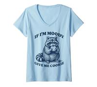 Femme Si je suis de mauvaise humeur, donne-moi Cookie Funny Raccoon Meme T-Shirt avec Col en V