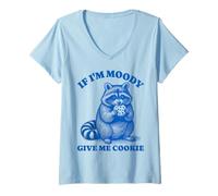 Femme Si je suis de mauvaise humeur, donne-moi Cookie Raccoon Meme T-Shirt avec Col en V