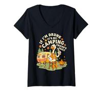 Femme Si Je suis Ivre, C'est la faute de Mes Amis du Camping Funny T-Shirt avec Col en V