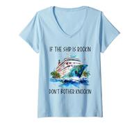 Femme Si le bateau est Rockin Don't Bother Knockin Croisière lune de miel T-Shirt avec Col en V