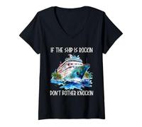 Femme Si le bateau est Rockin Don't Bother Knockin Croisière lune de miel T-Shirt avec Col en V