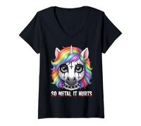 Femme Si Le métal Fait Mal à Un Joli Visage de Licorne maléfique T-Shirt avec Col en V