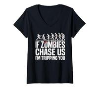 Femme Si Les Zombies Nous poursuivent, Je Te Fais trébucher T-Shirt avec Col en V