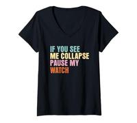 Femme Si tu me Vois m'effondrer, Fais Une Pause sur ma Montre Love Triathlon T-Shirt avec Col en V