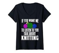Femme Si tu Veux Que j’écoute Parle-Moi de Tricot Humoristique T-Shirt avec Col en V
