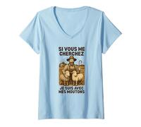 Femme Si Vous Me Cherchez Je suis avec Les Moutons Drôle Fermier T-Shirt avec Col en V