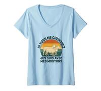 Femme Si Vous Me Cherchez Je suis avec Les Moutons Drôle Fermier T-Shirt avec Col en V