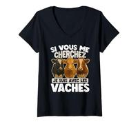 Femme Si Vous Me Cherchez, Je Suis Avec Les Vaches T-Shirt avec Col en V