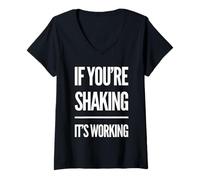 Femme Si Vous tremblez, ça Marche : drôle, Pilates, Yoga, Fitness T-Shirt avec Col en V