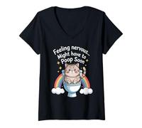 Femme Si Vous Vous sentez nerveux, Vous devrez Peut-être bientôt Faire Caca avec Funny Cat Rainbow T-Shirt avec Col en V