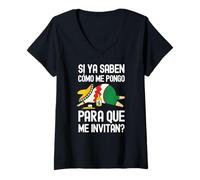 Femme Si Ya Saben Como Me Pongo Para Que Me Invitan Bière Mexicaine T-Shirt avec Col en V