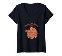Femme Siamese Fighting Fish Club Betta Poisson d'eau douce T-Shirt avec Col en V