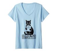 Femme Siamois dépose des plaintes Quotidiennes pour Les Repas T-Shirt avec Col en V