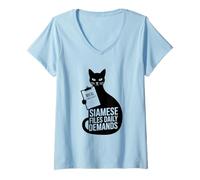 Femme Siamois Fichiers Demandes Quotidiennes Plaintes de Repas Humour Chat T-Shirt avec Col en V