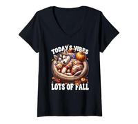 Femme Siberian Husky Fall Vibes for Autumn Lover Husky Dog Mom T-Shirt avec Col en V