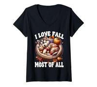 Femme Siberian Husky Puppy I Love Fall Most of All for Husky Lover T-Shirt avec Col en V