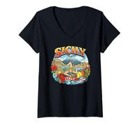 Femme Sicile Italie Trinacria Symbole île Italienne Souvenir de Voyage T-Shirt avec Col en V