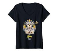 Femme Sicily Italia Teddy Bear Shirt Sicilian Trinacria Lemon T-Shirt avec Col en V