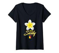 Femme Sicily Italy Tropical Flower Yellow Frangipani Aesthetic Art T-Shirt avec Col en V