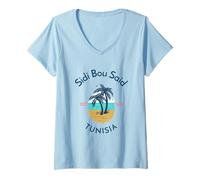 Femme Sidi BOU Said Tunisie T-Shirt avec Col en V