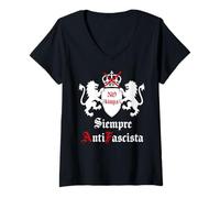 Femme Siempre Antifascista Protest No Kings Anti Fascism Resist US T-Shirt avec Col en V