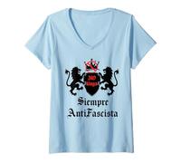 Femme Siempre Antifascista Resist Anti Fascism US No Kings Protest T-Shirt avec Col en V