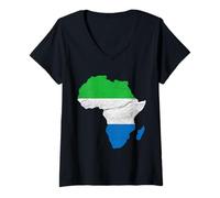 Femme Sierra Leone Flag Africa Continent Silhouette Sierra Leoner T-Shirt avec Col en V