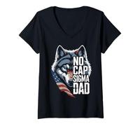 Femme Sigma Dad No Cap Wolf Drapeau USA Alpha Male Cadeau pour père T-Shirt avec Col en V