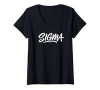Femme Sigma Loup Solitaire Esthétique Minimaliste Texte Moderne T-Shirt avec Col en V
