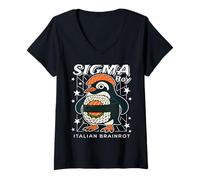 Femme Sigma Penguin Boy Funny Italian-Brainrot Gen Z Meme T-Shirt avec Col en V