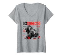 Femme Signal déconnecté Perdu Cyber Glitch Digital Detox Art T-Shirt avec Col en V