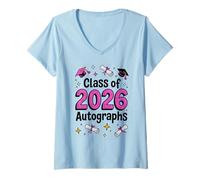 Femme Signature de l'autographe du dernier Jour Scolaire de la Classe 2026 T-Shirt avec Col en V