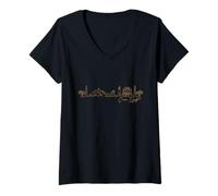 Femme Signature - Pyramides du Caire - Horizon de la Ville - Souvenir de l'Égypte T-Shirt avec Col en V