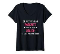 Femme Signe Astro Je ne suis pas parfaite mais je suis Belier T-Shirt avec Col en V