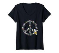 Femme Signe de paix Cool Peanuts Snoopy Joe Nature in Bloom T-Shirt avec Col en V