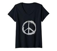 Femme Signe de paix gris clair T-Shirt avec Col en V