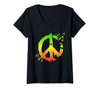 Femme Signe de paix rasta reggae musique jamaïcaine paix à travers la musique T-Shirt avec Col en V