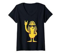 Femme Signe de Pharaon Cool en Forme de Rocher avec Personnage égyptien T-Shirt avec Col en V