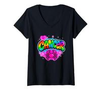 Femme Signe du zodiaque Cancer Crabe Rétro Rainbow Design T-Shirt avec Col en V