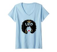 Femme Signe du Zodiaque du Lion Africain Reine Astrologie Afro T-Shirt avec Col en V
