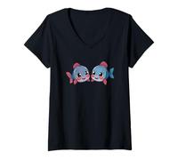 Femme Signe du Zodiaque Poissons - Poissons Mignons de Bande dessinée T-Shirt avec Col en V