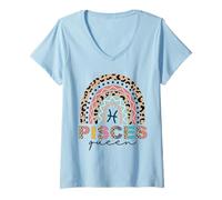Femme Signe du Zodiaque Poissons Reine des Poissons Arc-en-Ciel Femmes Filles Dames T-Shirt avec Col en V