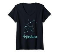 Femme Signe du Zodiaque Verseau Astrologie céleste Sarcelle rétro T-Shirt avec Col en V